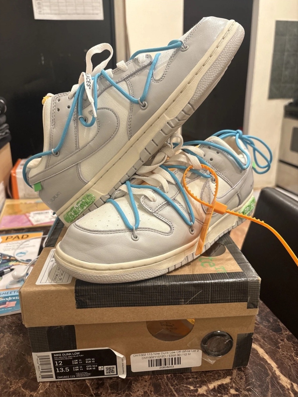 Nike Dunk Low Off  White Lot 2 Size 12 Men's Used Worn Once DM1602115